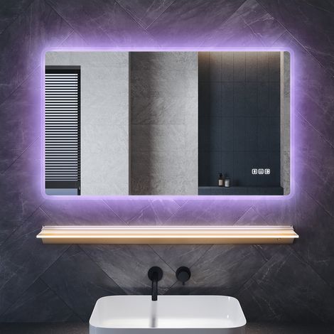 SONNI 100×60cm LED Badezimmerspiegel mit Beleuchteter Ablage & Bluetooth, Quadrat Anti-Beschlag Spiegel mit 3 Einstellbare Lichtfarben und Memory-Funktion