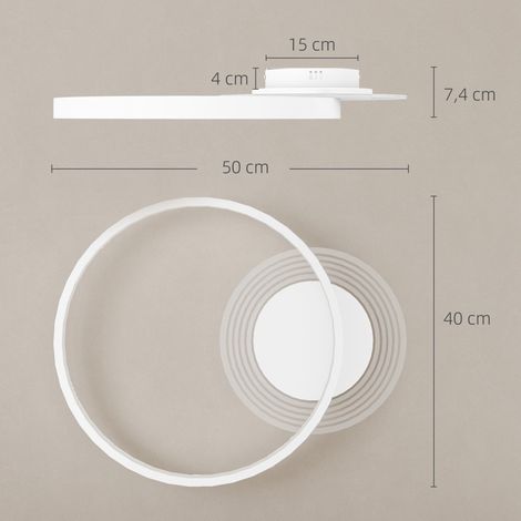 Plafonnier rond à deux anneaux blanc 50x40x7,4 cm, idéal pour un éclairage design et moderne au plafond du salon ou de la chambre. (1/5)