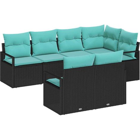 Maison Exclusive - Sofa Set mit Kissen 7 pcs Schwarz Poly Rattan