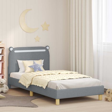 Kinderbettgestell mit Kopfteil Hellgrau 80 x 200 cm Stoff