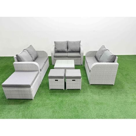 Fimous 9 Seater PE Wicker Rattan Furniture Sofa Sets with Square Coffee Table 2 Seater Love Sofa 3 Stool Light Grey (1/4)