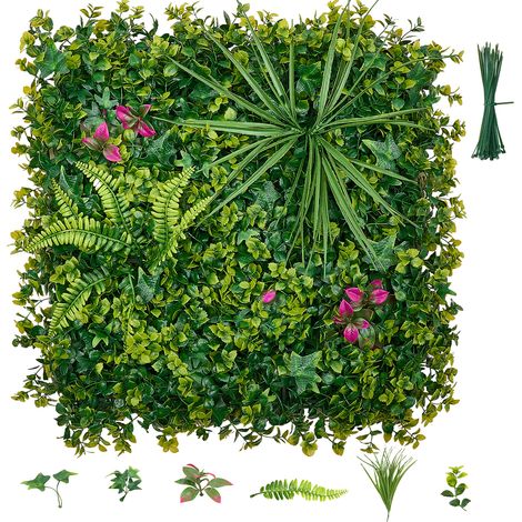 VEVOR Jardín Vertical Artificial 50,8 x 50,8 cm, Panel Decorativo de Pared 12 Unidades, Hojas de Estilo Tropical, Pantalla de Privacidad, Planta de Decoración para Boda Exterior Interior Terraza Hogar (1/5)