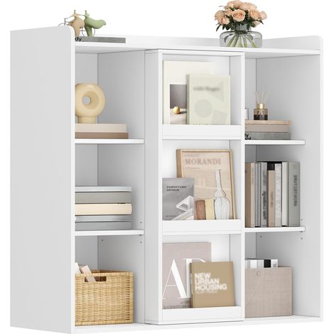 Bibliothèque, Étagère de Rangement avec Porte Coulissantes, Meuble de Rangement, pour Salon, Bureau, Chambre, Blanc (1/5)