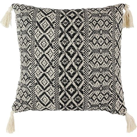 Coussin 40x40cm Style Ethnique Noir et Blanc Déhoussable avec Pompons (1/5)
