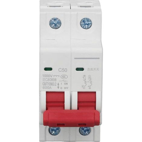 Disjoncteur miniature CC 2P pour système photovoltaïque solaire 50 A, montage sur rail DIN, 1000 V CC, capacité segmentée 6000 A, DZ47 63Z C50 (1/5)