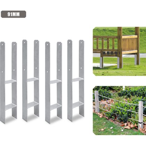 Jiubiaz Ancrage pour poteaux d'extérieur – très robuste, résistant aux intempéries et idéal pour les poteaux en bois dans le jardin - 91 mm 4x - H support de poteau (1/5)