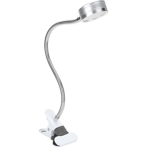 Verstellbare USB-Schreibtischlampe mit warmer/kalter Farbtemperatur, 360° drehbarem Schwanenhals und silbernem Clip. (1/5)