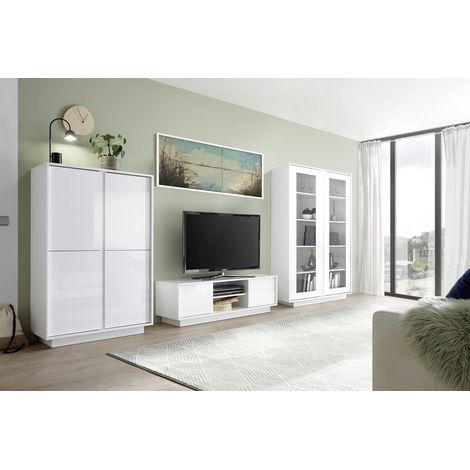 LYSIANE - Ensemble Salon complet Finition Blanc Laqué Brillant Weiss (1/5)