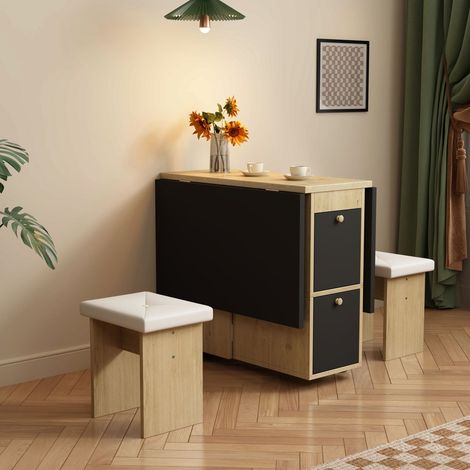 Ensemble de salle à manger 120x80 cm avec table extensible et pliante blanc, chêne et noir, et 4 chaises, design multifonctionnel (1/5)