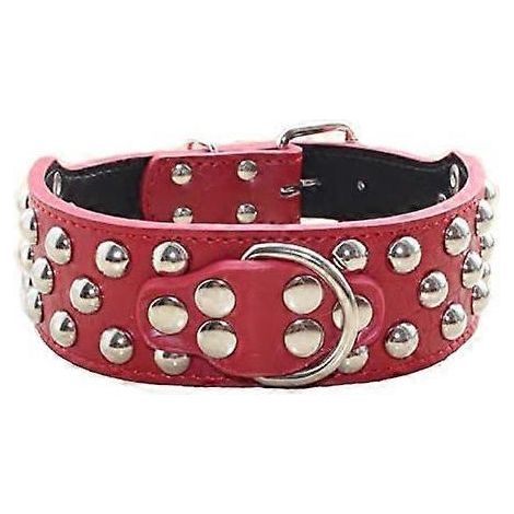 Lederhalsband mit Nieten und 3 Reihen silberner Nieten – Breite: 5,1 cm