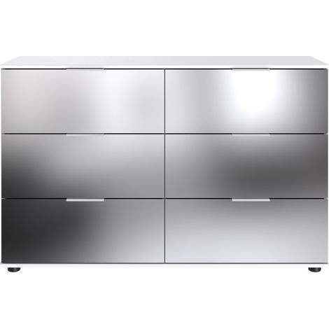 Pegane – Commode enfant 6 tiroirs en panneaux de particules mélaminés – Dimensions 130 x 83 x 41 cm – Façade en verre blanc (1/2)