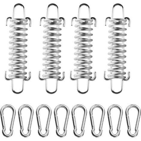 Lot de 4 ressorts de traction inox avec crochets + 8 mousquetons, pour voile d’ombrage et tente (1/5)