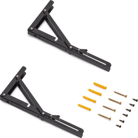 Emuca Set di supporti pieghevoli, lunghezza 303 mm, Acciaio, Verniciato nero