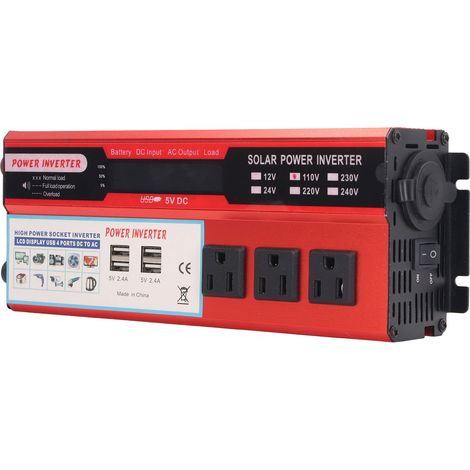 Onduleur 2000W à onde sinusoïdale, convertisseur 24V vers 110V (100-120V) avec écran LCD, chargeur 4 ports USB, triple prise standard américain, norme US AC 110V. (1/5)