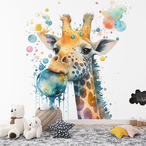 Papier peint panoramique Enfants - Girafe bulles - 130 cm x 84 cm (1/4)