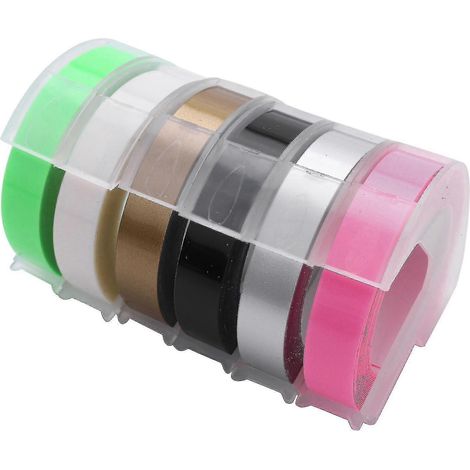 rouleaux de ruban adhésif gaufré pour étiqueteuse 3D en plastique, 9 mm x 3 mètres, blanc sur noir/transparent (1/5)