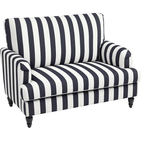 Modern Cuddle Chair, Velvet Single Sofa Armchair with Stripe, Turned Legs and Wide Seat, Upholstered Snuggle Chair for Living Room, Bedroom, Black and White (1/5)