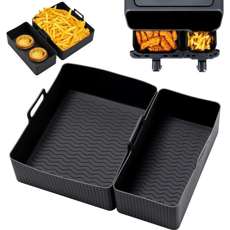Moule Silicone Air Fryer pour Moulinex EZ901820 5,2/3,1 L, 2 Pièces Plat Silicone Air Fryer pour Tefal EY901840,Air Fryer Accessoires pour Tower T17099 Salter Lakeland - Noir (1/5)