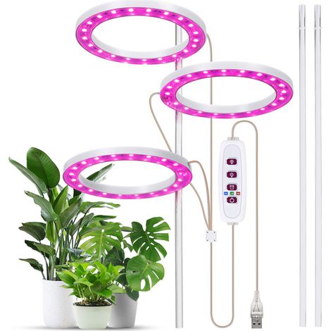 Lampe croissance plantes, 3 têtes 60 LED USB, minuterie 5 niveaux (4,8 W) (1/5)