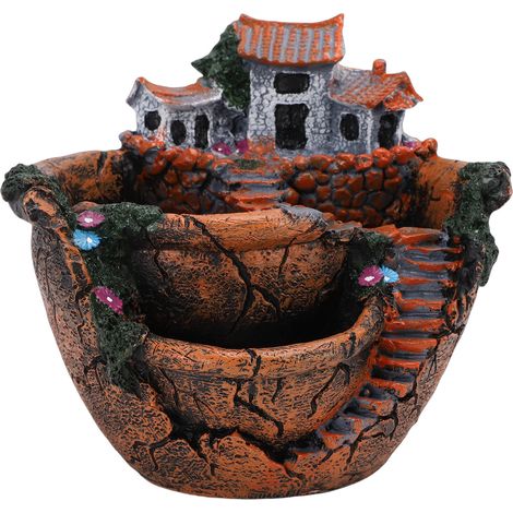Pot de Fleurs Paysage Miniature Résine Décoratif Suspendu Cottage Féerique pour Plantes Grasses 17x15cm (1/5)