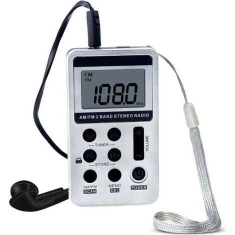 Radio HanRongDa HRD-103 AM FM 2 bandes, Récepteur stéréo portable avec écouteurs, Écran LCD, Batterie rechargeable (1/4)
