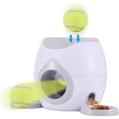 Automatischer Tennisballwerfer, Ballspender für Haustiere, interaktives Hundetrainingsspielzeug, Futter- und Leckerli-Spender + 2 Bälle + 1 Tennisschläger