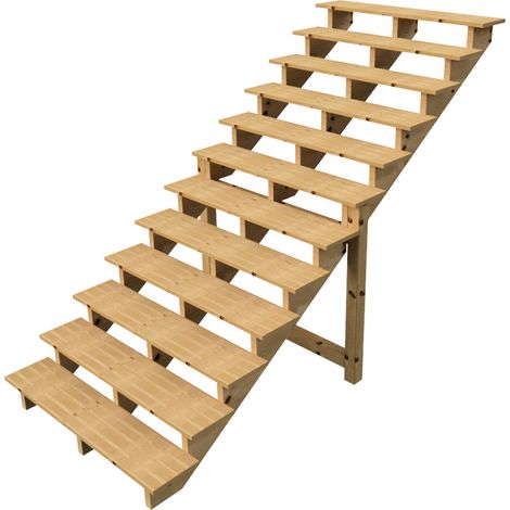 Außentreppe Holz Höhe 207cm 12 Stufen, Breite 140cm, OHNE Setzstufen