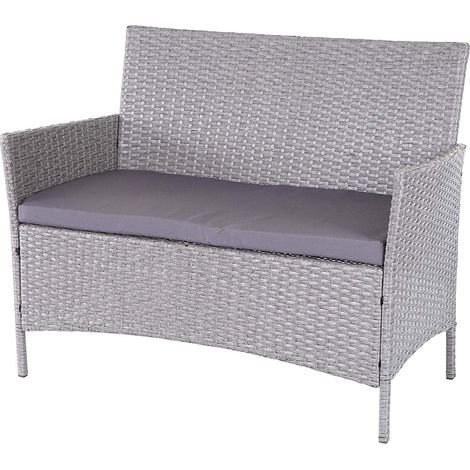 Panca da giardino in polyrattan grigio con cuscino grigio MDJ04138