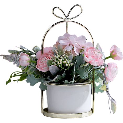 Hydrangea Artificielle - Pot Céramique - Support Acier - Décoration Intérieure Bureau Chambre Salle De Bain Cuisine - 1 Pièce (1/5)