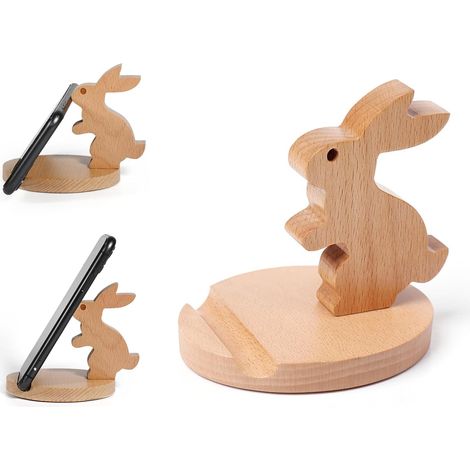 Wooden Pet Phone Holder, Cute Cell Phone Holder, Tablet Holder, Smartphone Holder, Creative Table Decoration (Rabbit) (1/5)