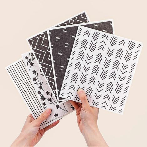 Mabor 5er-Pack schwedische Geschirrtücher für die Küche, geometrisches Muster, waschbar, wiederverwendbar, saugfähig, für Küchenarbeitsplatte (1/4)