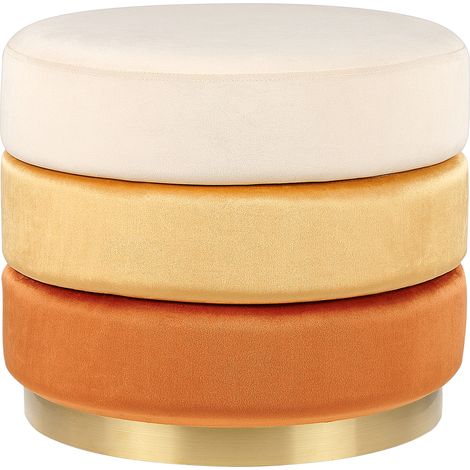 Puf de terciopelo naranja 48 cm base reposapiés taburete glamour Louin