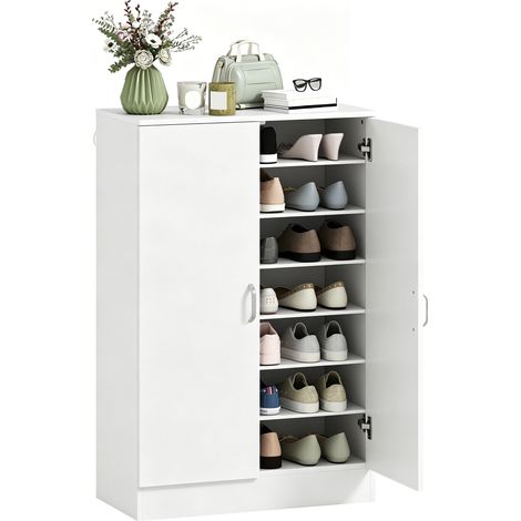 Schuhschrank mit 2 Türen, 6 verstellbare Regalböden, Soft-Close-Scharniere für 21 Paar, Weiß (1/5)