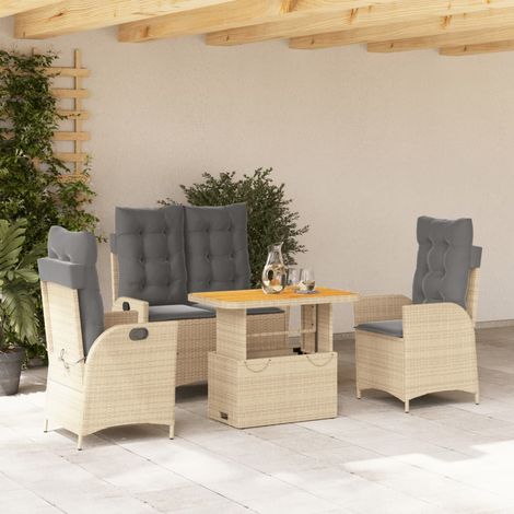 Ensemble à manger de jardin coussins 4 pcs-Salon de jardin beige résine tressée 461609 (1/5)