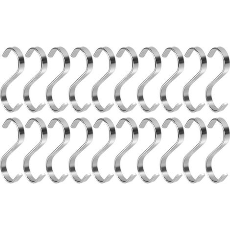 Crochet plat en acier inoxydable épais en forme de S, crochet de cuisine plat en forme de S pour suspendre les aliments, adapté au séchage des saucisses, des charcuteries, du poisson séché, etc (1/5)
