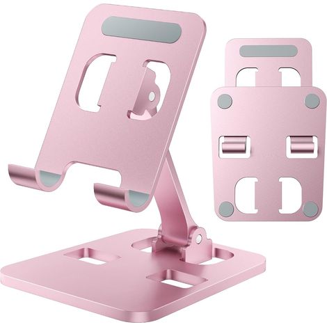 Soporte de mesa para teléfono, soporte doble plegable, soporte portátil para iPhone 17, 16, 15, 14, 13, 12 Pro Max Plus, Air, Galaxy S25, S24 y todos los demás teléfonos (rosa).
