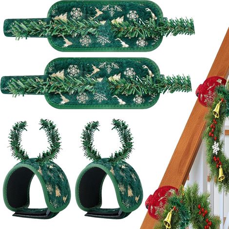 Attaches De Guirlande Pour Rampe D'Escalier,Pinces Aiguilles De Pin 4 Pièces Liens Pour Balustrade - Pour Jardin En Extérieur Branches Entrée Manteau De Cheminée Porte D'Entrée (1/5)