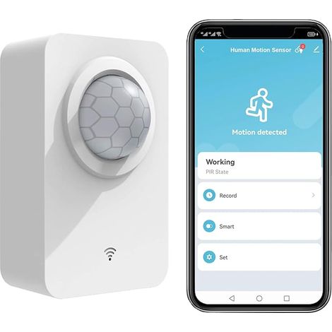Capteur de mouvement intelligent, WiFi capteur de mouvement infrarouge avec support détachable, détecteur de mouvement sans fil batterie & USB câble, surveillance à distance App compatible. (1/5)