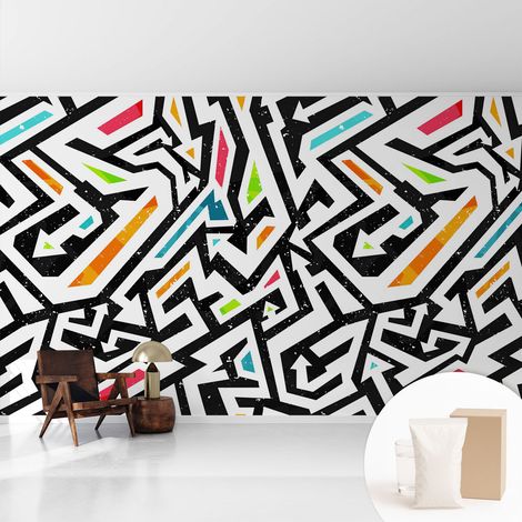 Papier peint intissé décoratif avec motifs pour salon et chambre a motif - Colle incluse gratuite Mosaïque abstraite 416x254 cm (1/5)