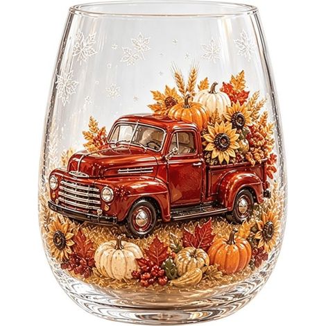 Ensemble de tasses en verre « Récolte d'automne » - Mug artistique de Noël en verre - A - 301-400 ml