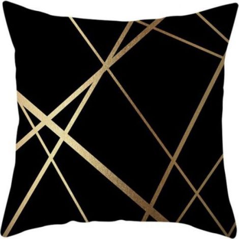 Taie D Oreiller - Velours Noir 45 x 45 cm - Rayures Dorées - Fermeture Eclair Dissimulee - Salon Chambre Bureau - Lot De 2 (1/3)