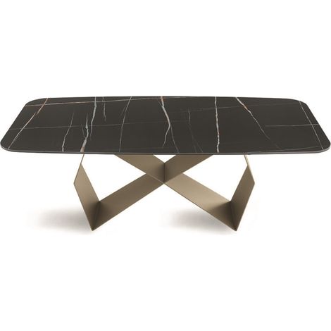 Tavolo fisso 210 cm KARL base metallo Beige e piano effetto marmo Sahara Noir (1/2)