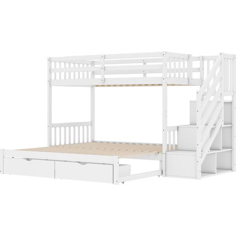 Letto a castello 90 x 200 cm in pino e MDF bianco con letto estraibile, 2 cassetti e scala (1/5)