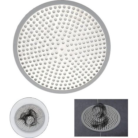 Attrape Cheveux Douche 12 x 12 cm Filtre Evier Cuisine de Rond en Acier Inoxydable Argenté Grille Evier Anti-Obstruction (1/5)