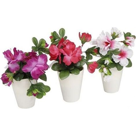 TRADE SHOP - Set 12 Pz Mini Pianta Fiori Artificiale Con Vaso In Pp Tondo ø6.5x21cm Decorative 207220 - (1/2)