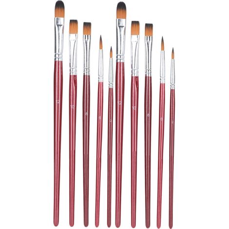 Ensemble de 10 Pinceaux d'Artiste pour Peinture à l'Huile, Acrylique, Aquarelle et Gouache - Brosses de Dessin Bordeaux (1/5)