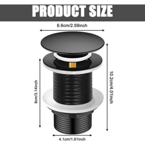 Bonde de douche et lavabo Noir Sans Trop Plein, Bonde de Vidage Sans Trop Plein, Bonde de douche et lavabo, Vidage Lavabo Pop-up, Bonde Lavabo Universelle, Bonde Pop Up Automatique pour Vasque a Poser (1/4)