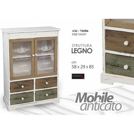 Antiker Schrank mit Vitrinenschubladen cm 58 x 29 x 85 h