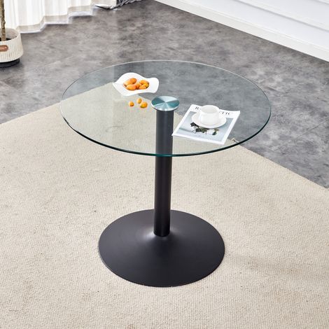 Table ronde en verre 85 cm métal noir transparent OKMYHOME (1/5)