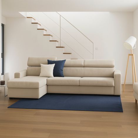 Dmora - Sofá fijo Dndiay, Sofá de esquina, 100% Made in Italy, Sofá de salón con chaise longue, en tela acolchada - Península contenedor izquierda, con reposabrazos estándar, Cm 280x95h85, Beige (1/5)